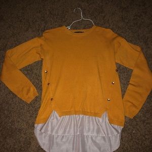 Mustard Sweater with mock undershirt: size small